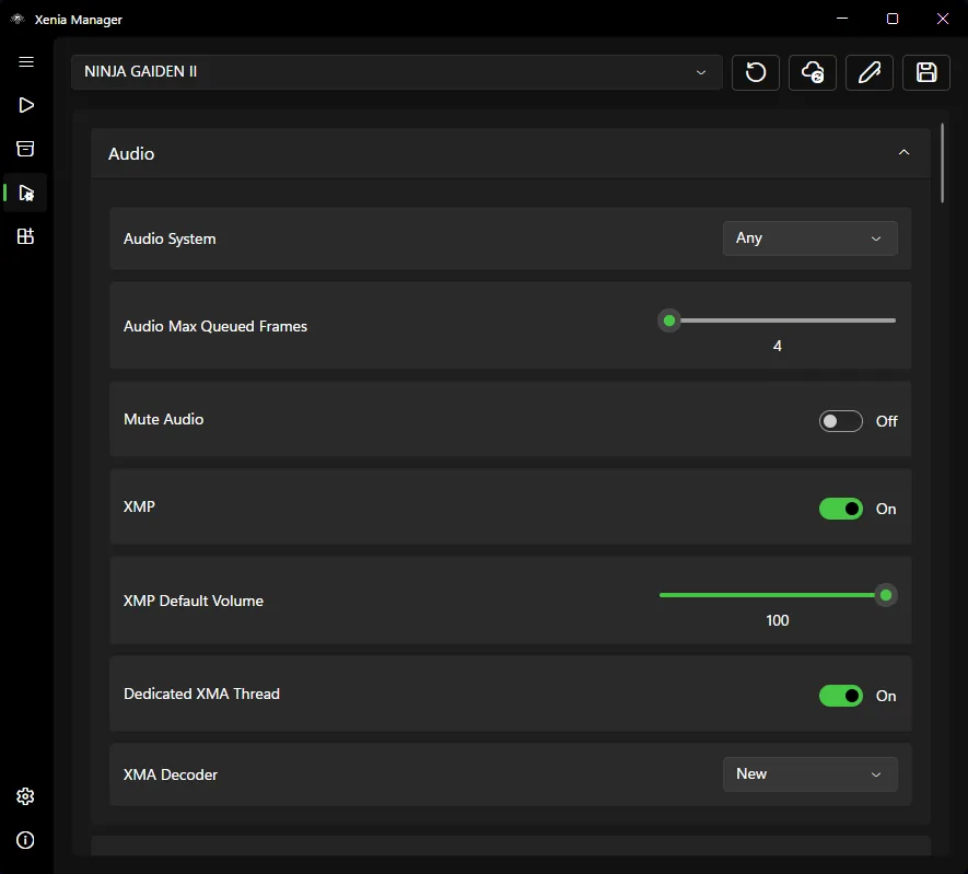 Official Xenia Manager settings editor used to locate the HID input system option