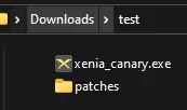 Official Xenia Canary patches folder location beside xenia_canary.exe