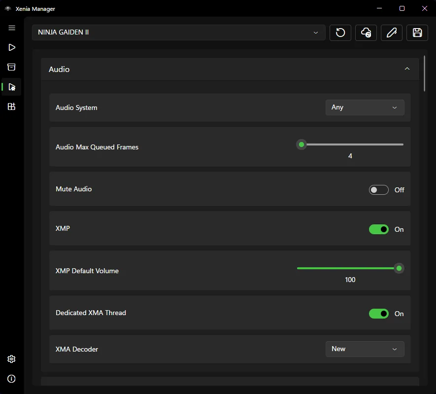 Xenia settings screen in Xenia Manager